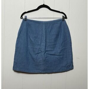 Denim & Co Blue Denim Mini Skirt Cotton Stretch A-Line Side Zip Slit Size 10